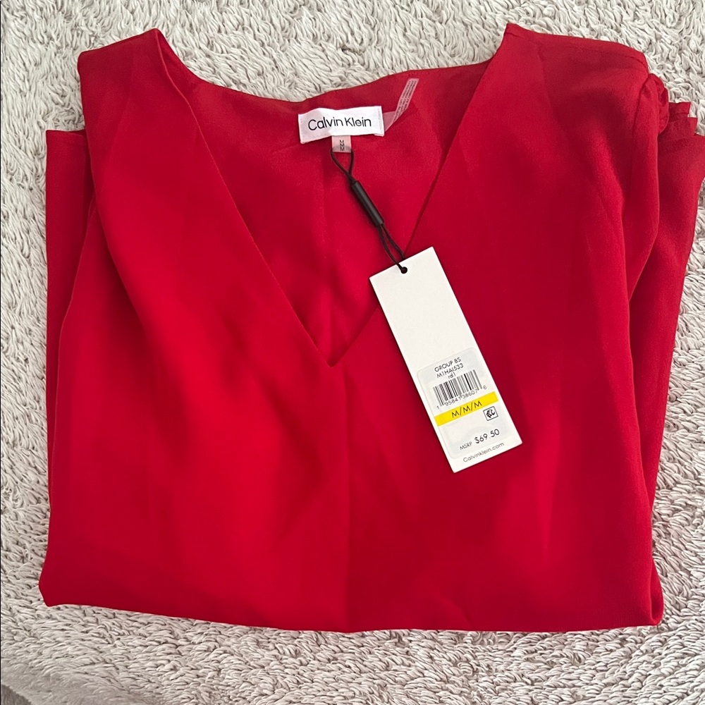 Calvin Klein Vibrant Red V-Neck Blouse